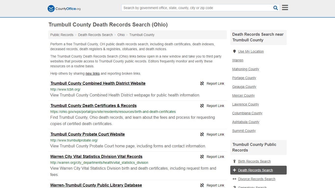 Death Records Search - Trumbull County, OH (Death ...