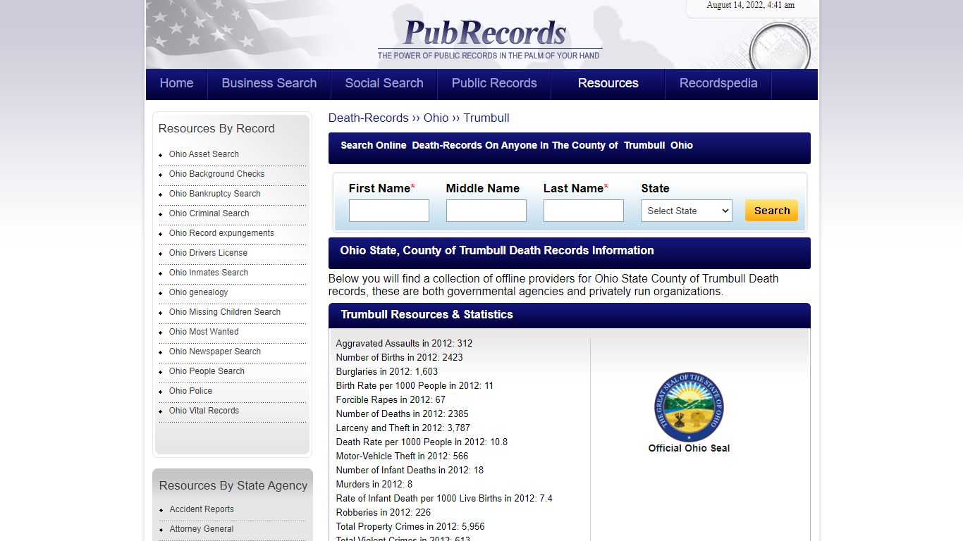 Trumbull County, Ohio Death Records