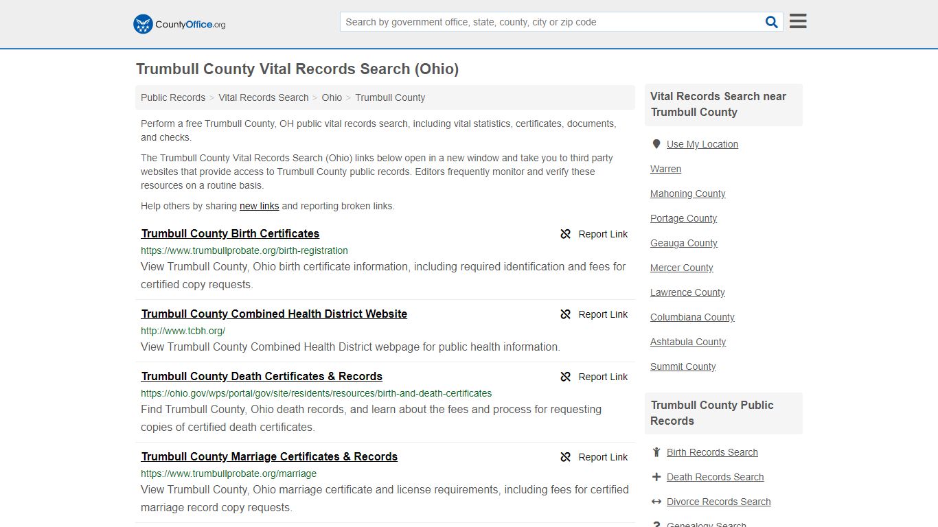 Vital Records Search - Trumbull County, OH (Birth, Death ...